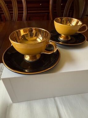 2 sets MCM ca 1960’s Egersund Norway Norsk Flint 24K demitasse cups & saucers